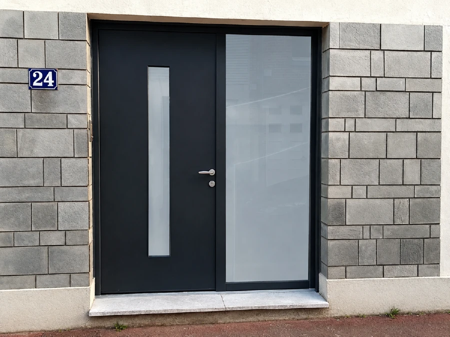 Installation d'une porte d'entrée en aluminium à Lens par l'Expert Menuisier.